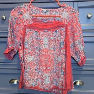 Lucky Brand Red and Blue Paisley Blouse Sz M
